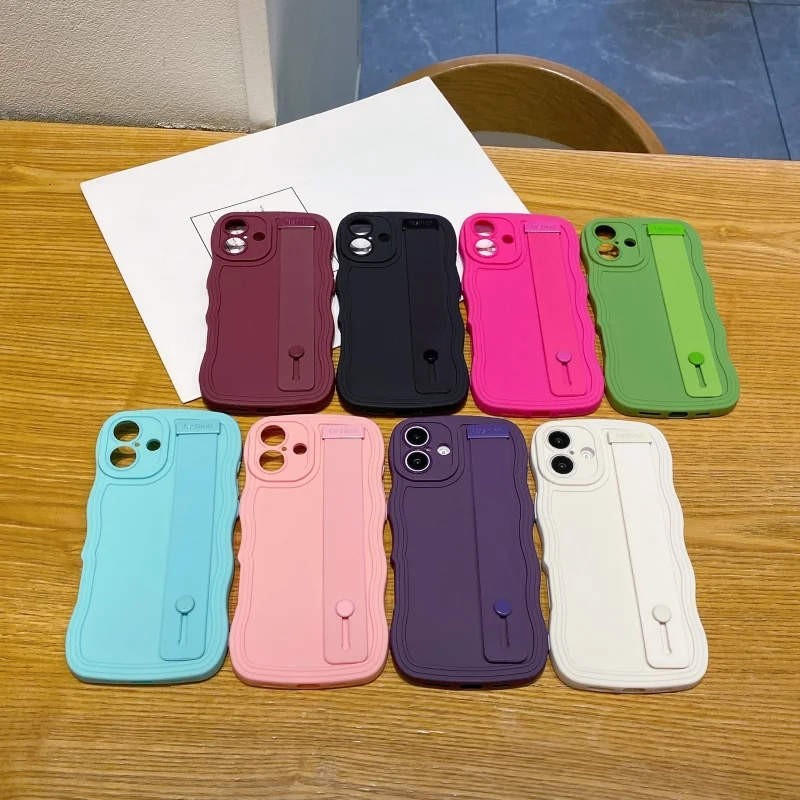 Chic Candy Color Silicone Phone Case with Wave Wrist Strap and Stand Functionality