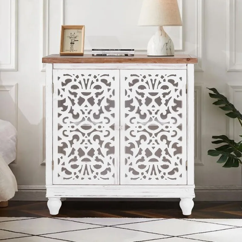 

Buffet Cabinet Hollow-Carved 2-Door Cabinet Sideboard Credenza Farmhouse Handmade Accent Cabinet