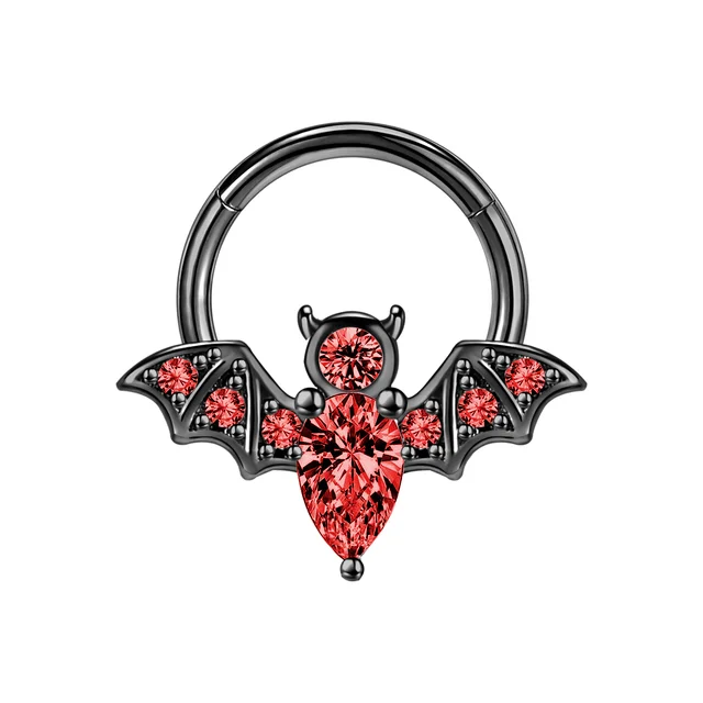 New Nose Piercing Ring Nase Cuff Septum Piercing Ring Titanium Steel Nariz Piercing Ear Cartilage Tragus Goth Piercing Nez Opal Bat-Red