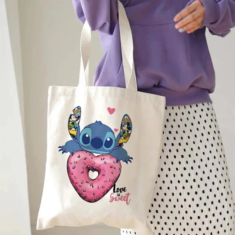 MINISO Stitch Tote Bags for Women Shopping Bag with Handbag Large-capacity Shopper Bag Casual Lady Students Tote Bag for Girls 2