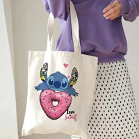 MINISO Stitch Tote Bags for Women Shopping Bag with Handbag Large-capacity Shopper Bag Casual Lady Students Tote Bag for Girls 2