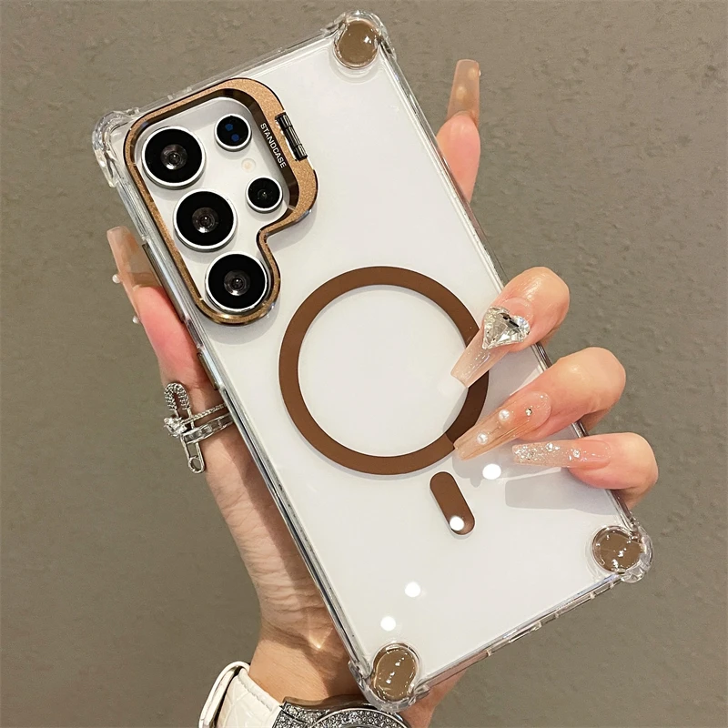 Clear Camera Lens Stand Phone Case with Magnetic Feature
