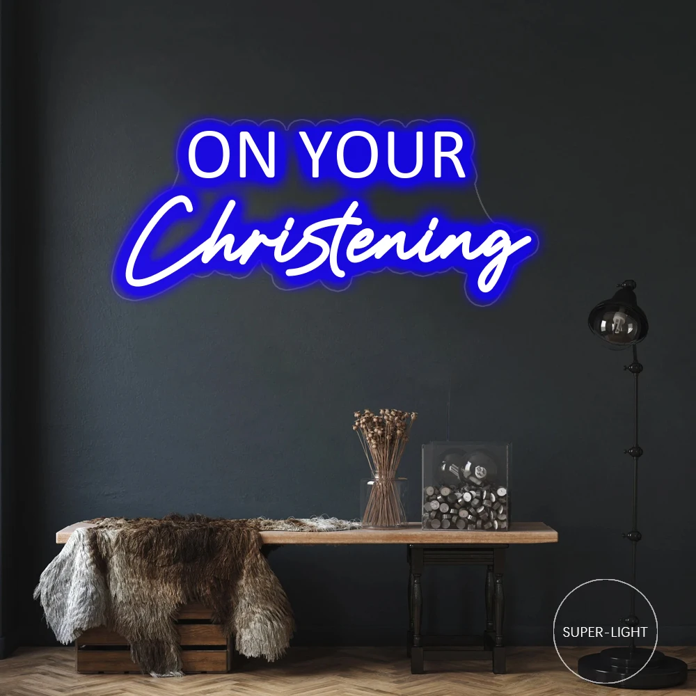 Custom Christening Neon Sign Christopher Baptism Light Sign For Salon Home Wall Decor Wedding Decoration Personalized Gift