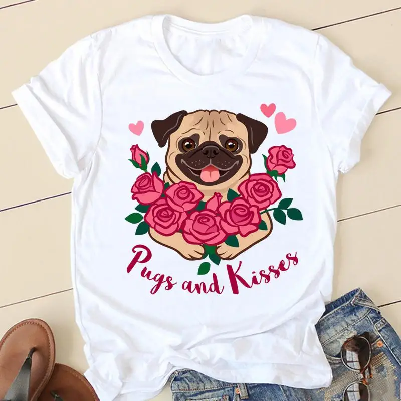 Women T-shirts 90s Love Pug Dog Ladies Fashion Clothing Short Sleeve Cartoon Clothes Spring Summer Female Tee Graphic Tshirt couple t shirt