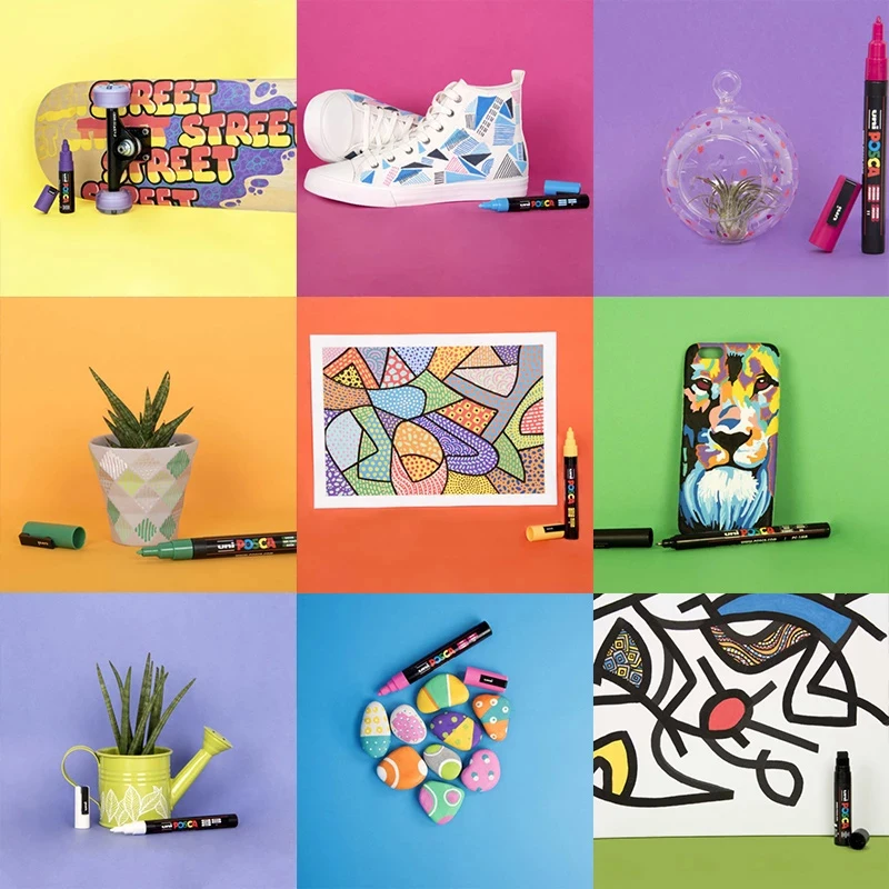 Uni Posca Full Set Acrylic Paint Markers Pens PC-1M PC-3M PC-5M 7/8/12/15/24/29C for Rock Painting,Frabric,Glass/Metal,Graffiti