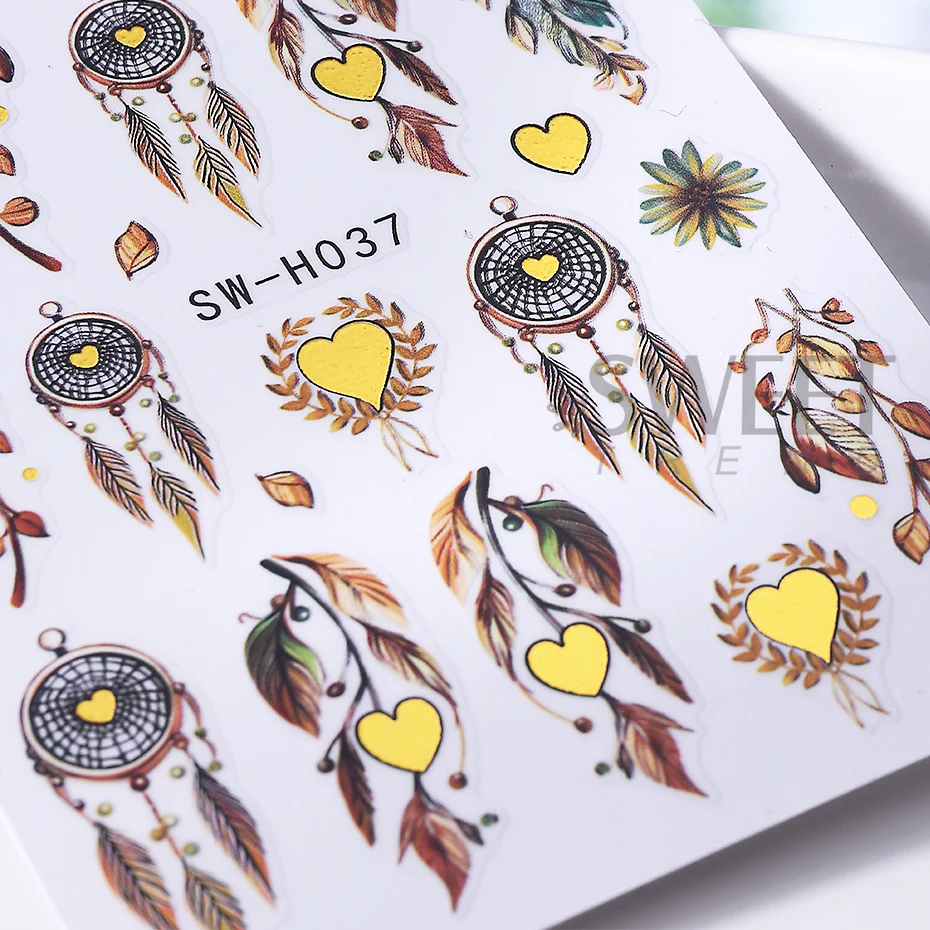 3pcs Bohemian Nail Sticker 3D Bronzing Heart Dreamcatcher Retro Embroidery Petals Design Nail Decals DIY Manicure Slider Decor ﻿