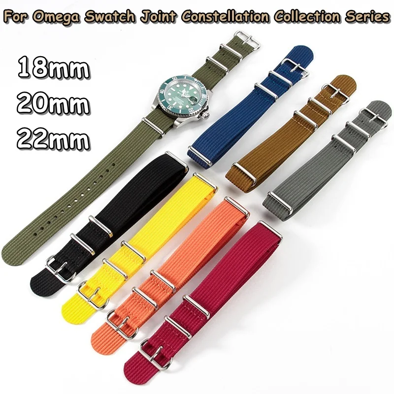 Cinturino Dell'Orologio Per Omega Swatch Joint Constellation Collection 18Mm 20Mm 22Mm Nylon Canvas Watch Loop Bracciale Cinturino Con Fibbia Ad Ardig