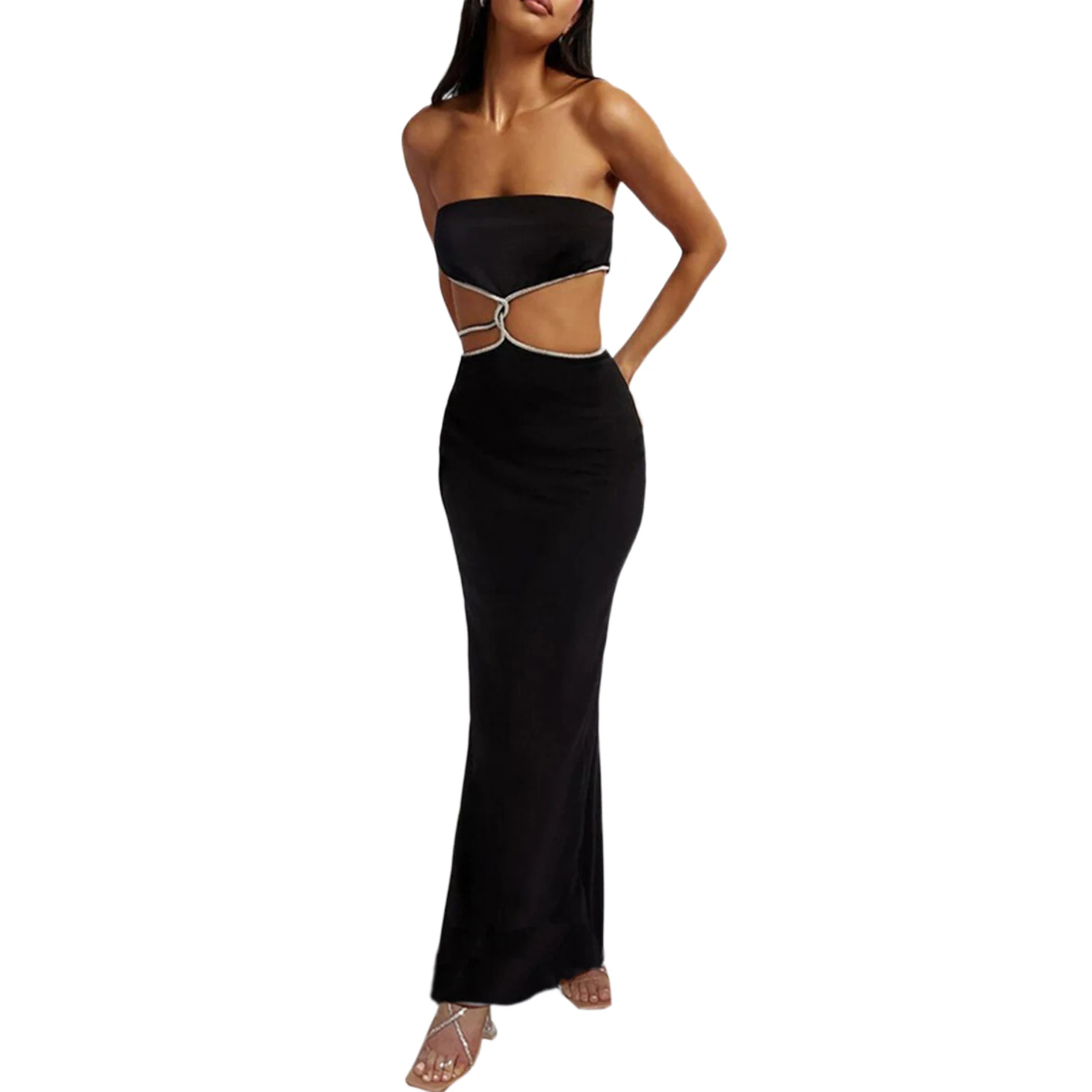 

Women's Off Shoulder Dress Sleeveless Hollow Out Backless Split Wrap Hip Slim-Fit Dress Casual Elegant Single Piece Clothes