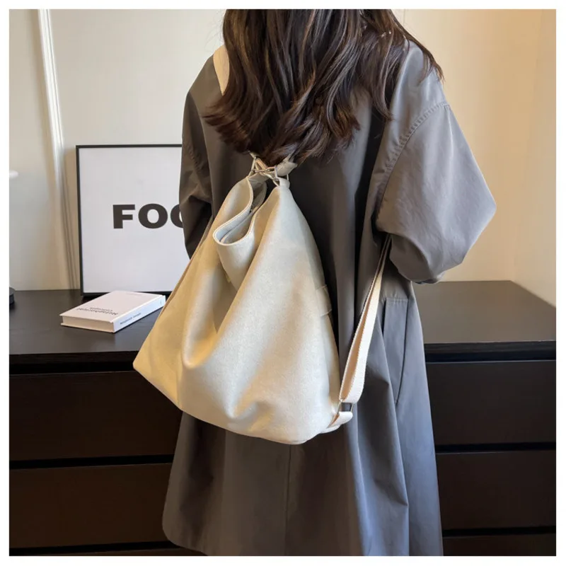 Women's 2024 New Single and Double Shoulder Fashion Canvas Face Solid Color Large Capacity Multi functional Crossbody Bag