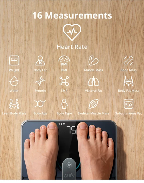  eufy, Smart Scale with Bluetooth, Body Fat Scale, Wireless  Digital Bathroom Scale, 12 Measurements, Weight/Body Fat/BMI, Fitness Body  Composition Analysis, Black/White, lbs/kg/st : Health & Household