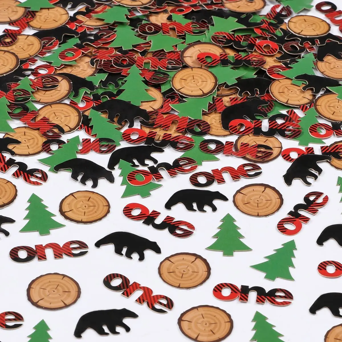 

Funmemoir 200 Pcs Lumberjack Confetti Lumberjack Wild One 1st Birthday Decorations for Boys Camping Bear Theme Party Supplies