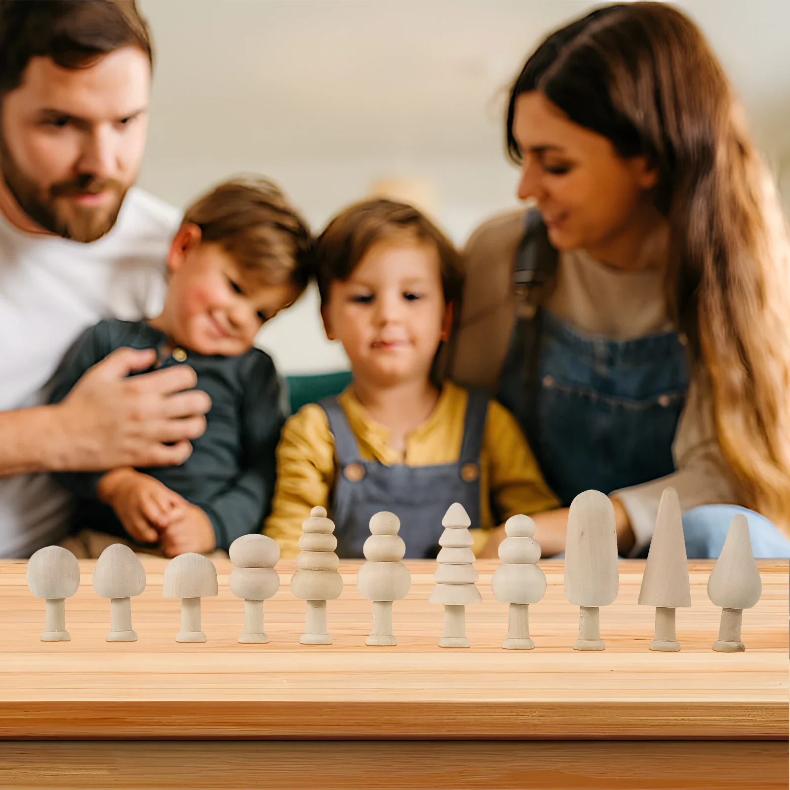 30Pcs Unfinished Wooden Trees DIY Unfinished Wood Mushroom Smooth Wood Blank Painting Tree Toy Wooden Blank Craft Supplies Set