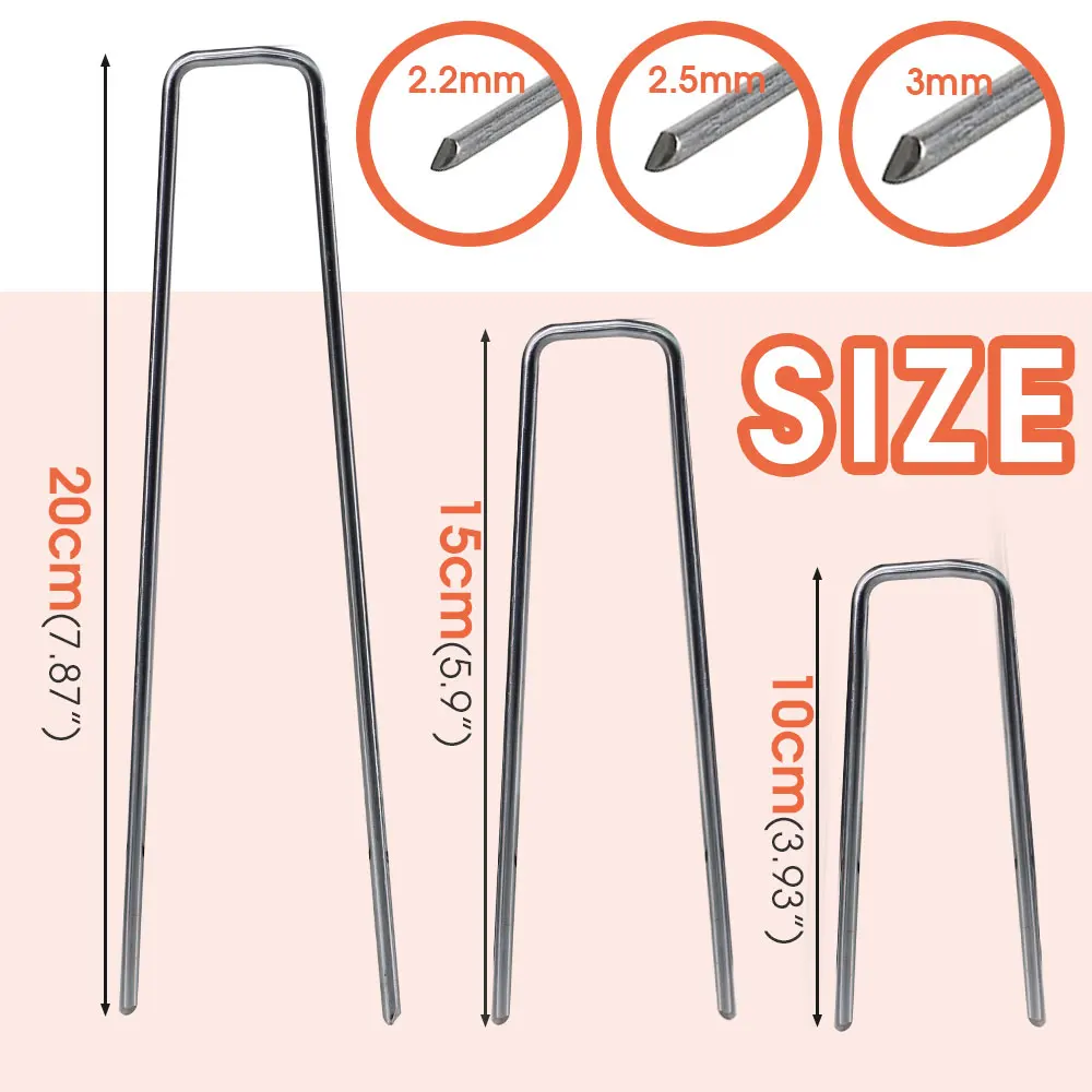 Galvanized Landscape Staples U shaped Anti-Rust Garden Stakes and Gasket for Drip Hose Yard Lawn Turf Tents Fences Ground Nail