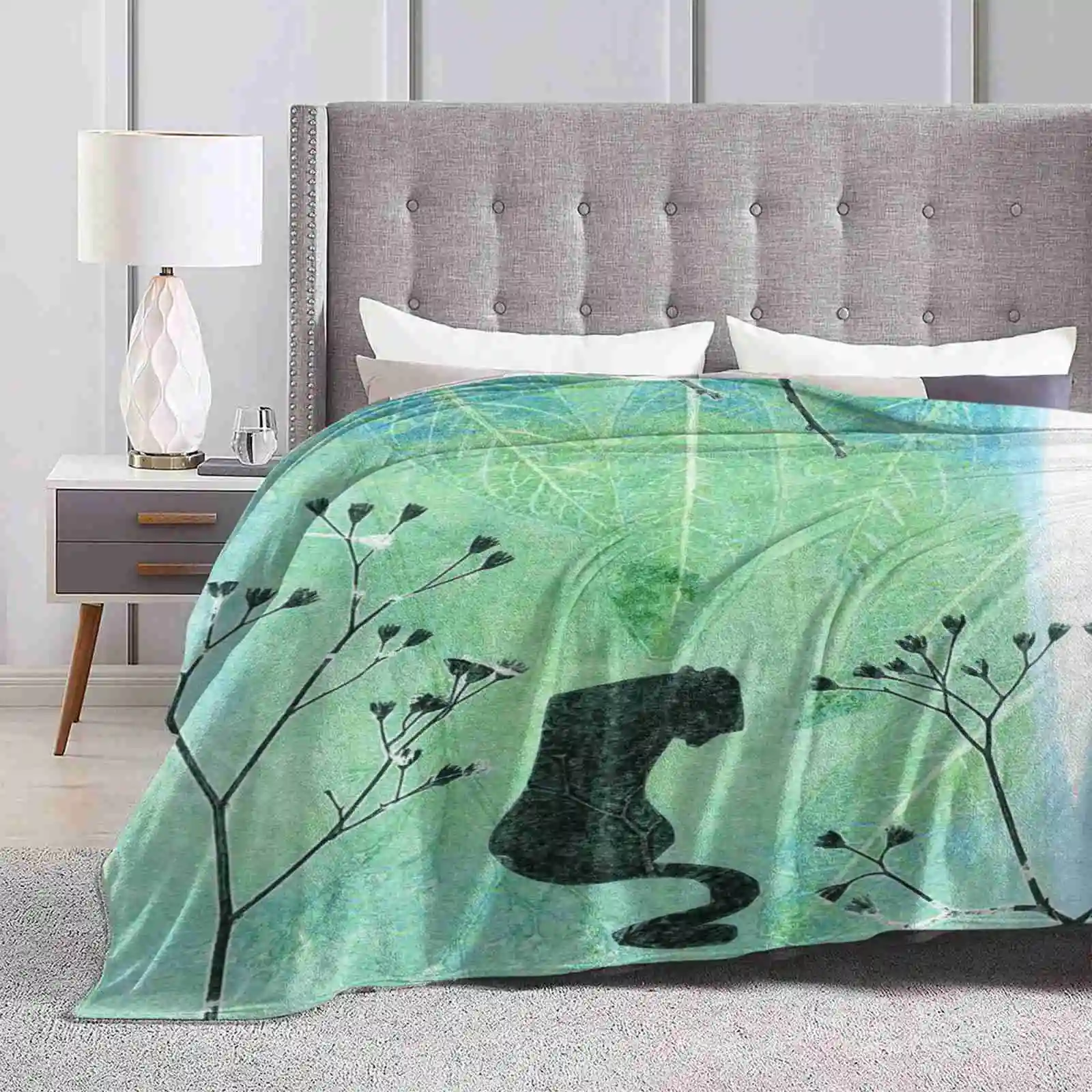 Panther Creative Design Light Thin Soft Flanella Coperta Panther Night Leaves Nature Blue Jungle Book