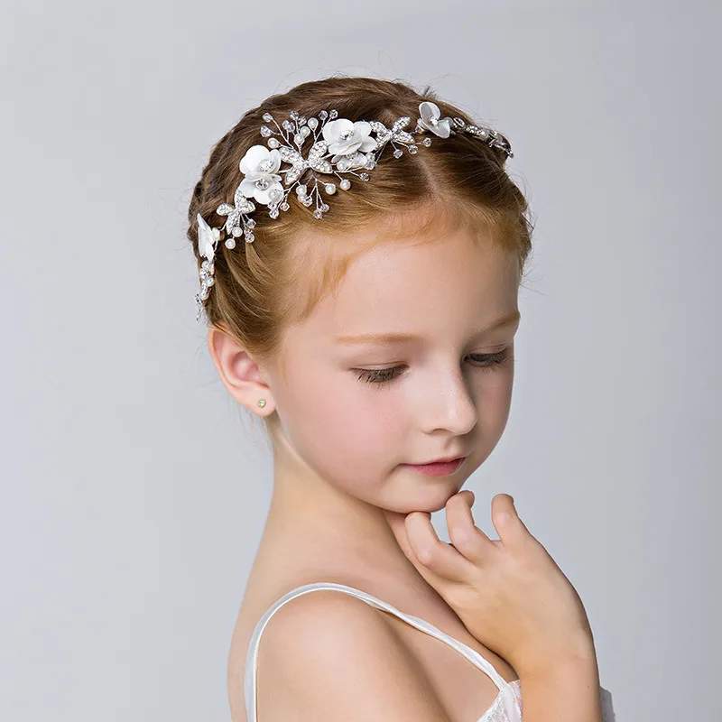 GlitterWhiteFlowerGirlsRhinestoneJewelryPearlHairAccessories