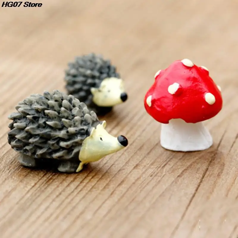 3Pc/Set Garden Moss Resin Crafts Artificial Mini Hedgehog Red Dot Mushroom Miniature Ornament Hedgehog Fairy Garden Home Decor resin ornaments garden decoration resin handicraft ornaments resin ornament animal ornaments