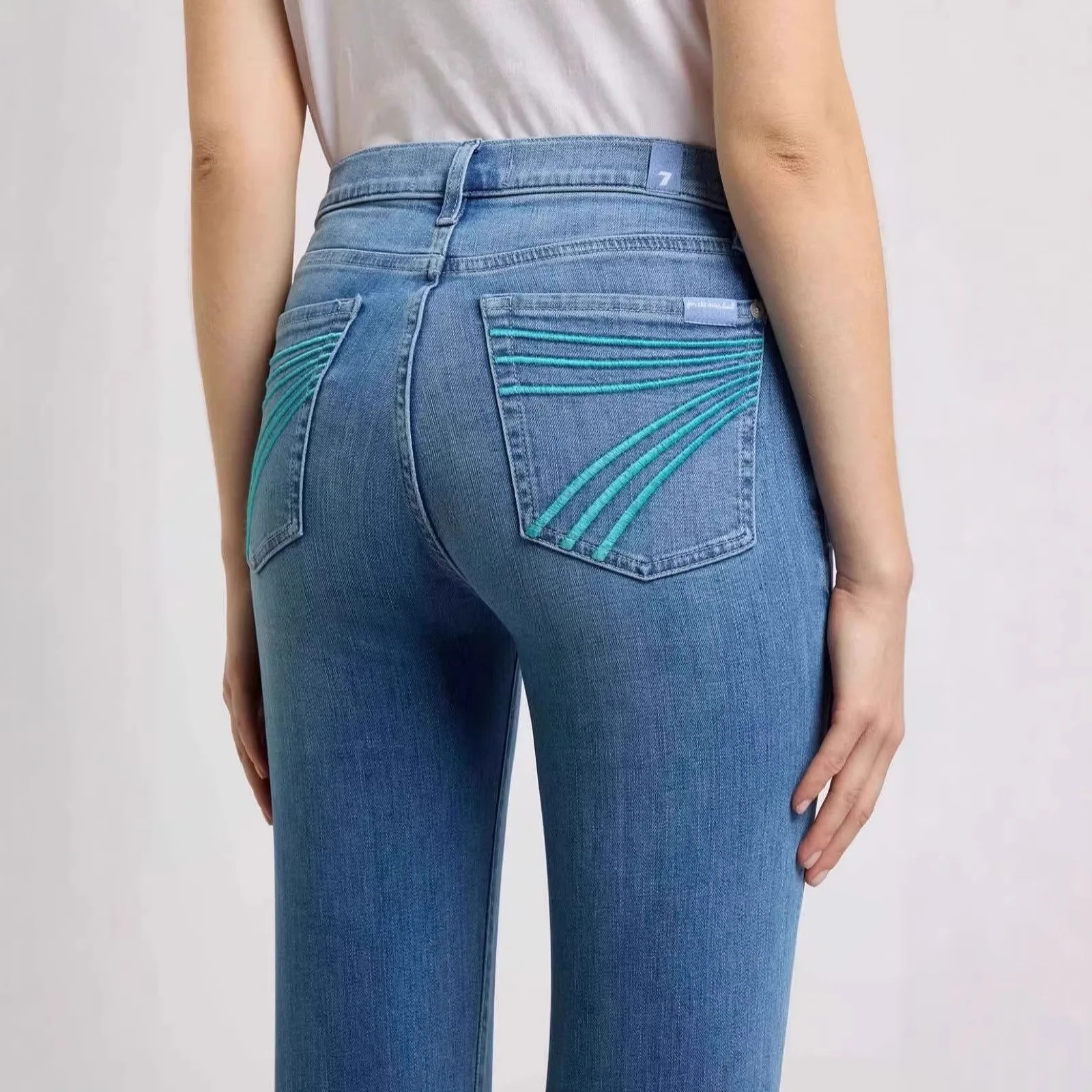 유럽과 미국의 크로스보더 아마존 슬림핏 스트레치 자수 여성용 워싱 레트로 플..