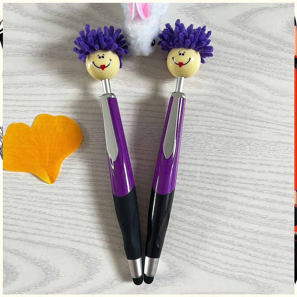 6PCS süße Plüsch Puppe Kopf Kugelschreiber mit Druckknopf Smiley Gesicht Stylus Touch Geschenk Schreibstift – Detail 11
