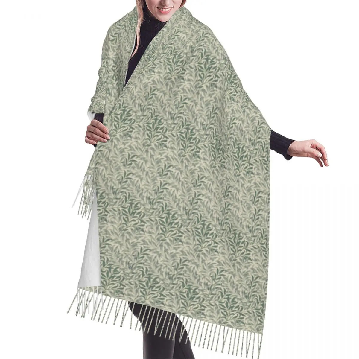 

William Morris Willow Boughs Pattern Forest Biscuit Tassel Scarf Women Soft Fashion Versatile Shawls Wraps Lady Winter Scarves