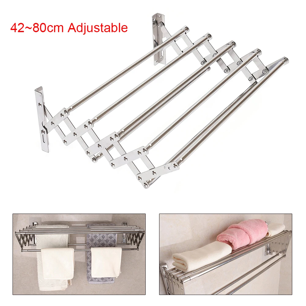 Wall Mounted Retractable Towel Storage Rack Stainless Steel Space-Saving Towel Rack Clothes Hanger Laundry Clothes Drying