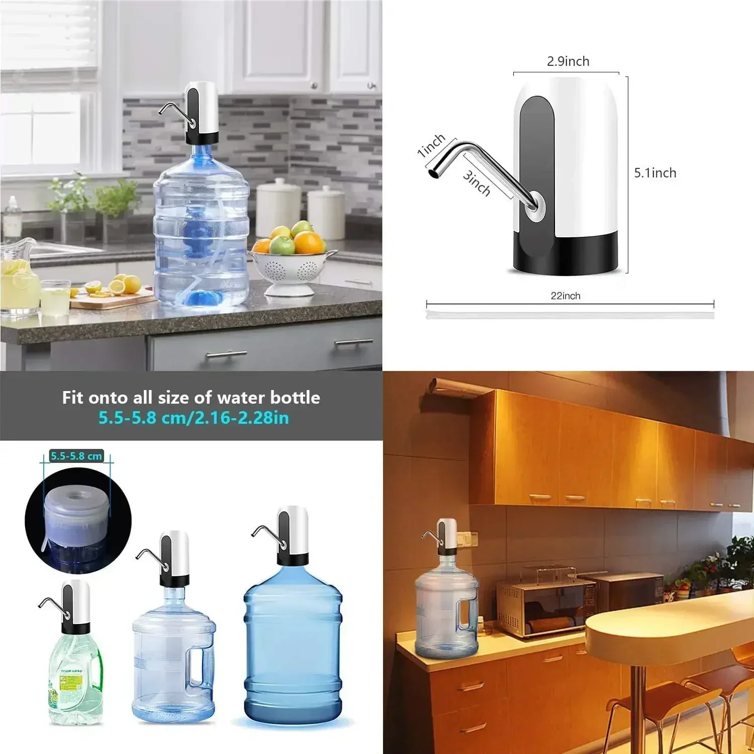 Fontaine à eau électrique portable avec pompe à eau, chargement USB, interrupteur automatique pour bouteille, fonctionnement silencieux et tactile, capacité de 19 litres._voghion.com