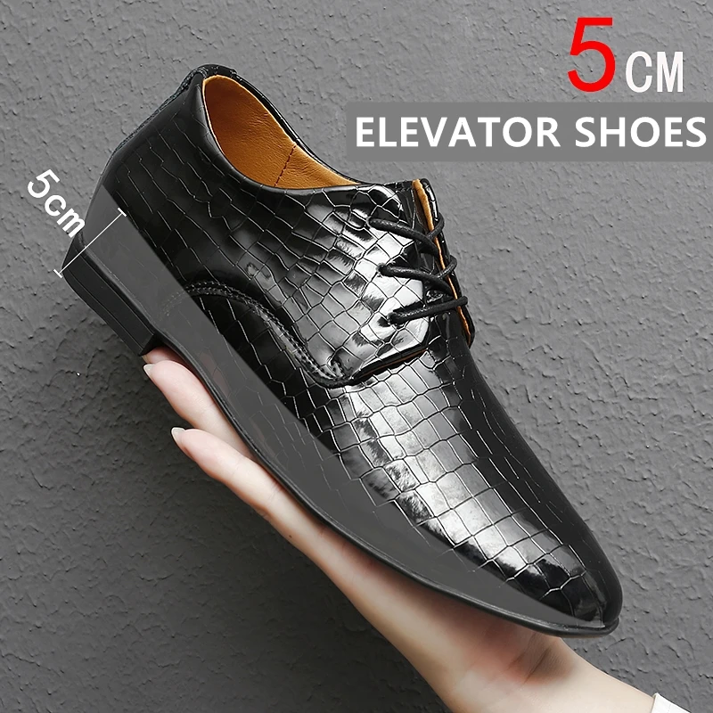 5cm Internal Increased Men Casual Business Shoes Invisible Heel Lace Up Wedding Formal Elevator Footwear