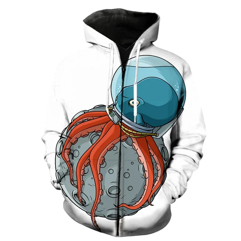 thumbnail image 1 of Sudadera con capucha y cremallera con estampado 3D de astronauta de dibujos animados creativos para hombres y mujeres, sudaderas, tops, sudaderas con capucha de gran tamaño para niños, 1 of 5