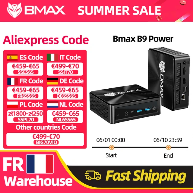 Mini PC BMAX B9 Power, Intel Core i9-12900H, 14 cœurs, max 5,0 GHz, 24 Go de RAM, 1 To SSD, WiFi 6, Bluetooth, HDMI, USB 1