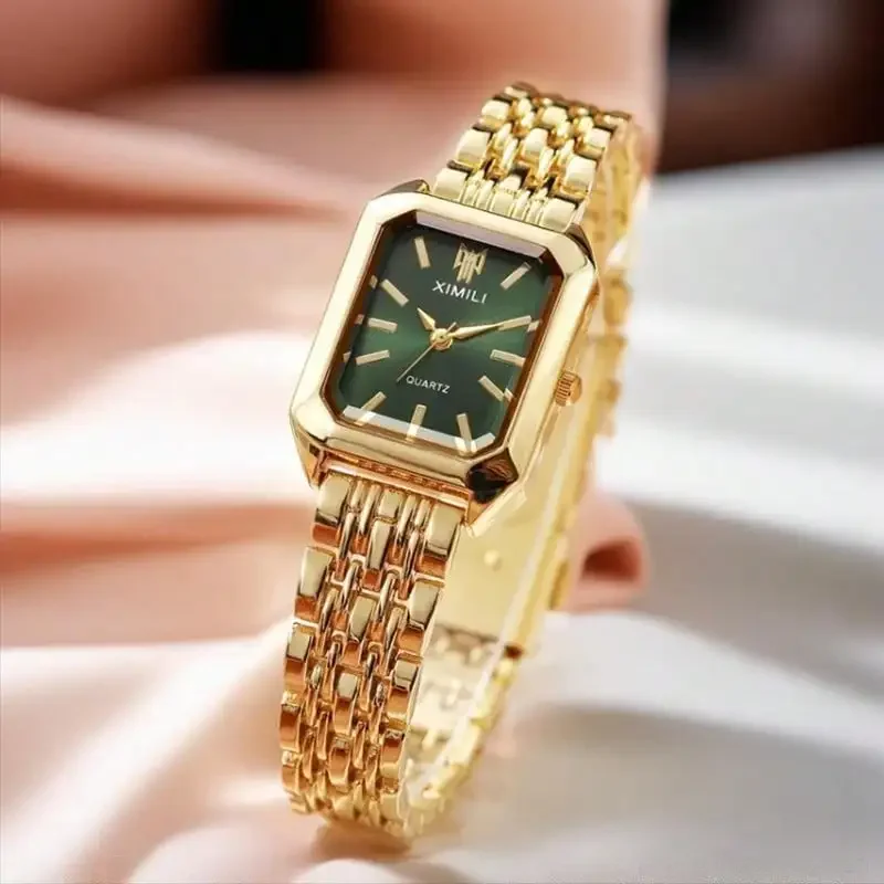 Trendy Square Women's Watch Gold Watch Women's Watch Steel Belt Women's Watch Set