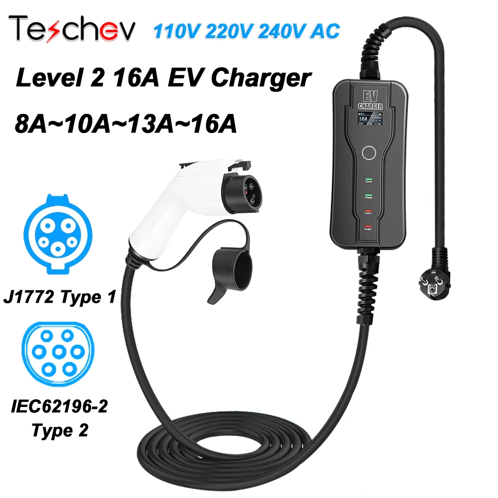 feyree Portable EV Charger Type2 IEC62196-2 16A EVSE Charging Cable Type1  SAE J1772 EU Plug Controller Wallbox for Electric Car - AliExpress