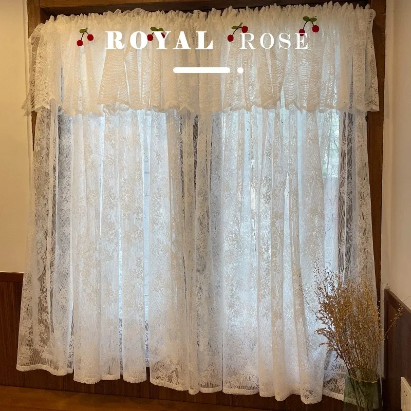 Cotton White Warp Ruffled Cherry Curtains for Living Room French Elegant Lace Valance Curtains for Bedroom Wedding Curtains A583 2