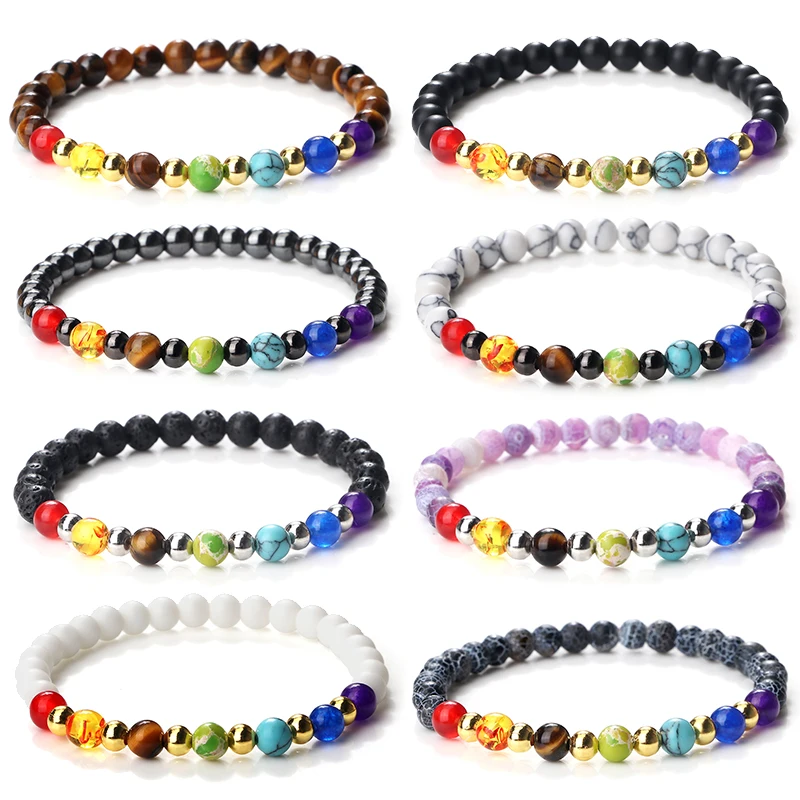 Mens Chakra Bracelets, Authentic 7 Stone Chakra Jewelry, Genuine 6MM  Gemstones Mala Yoga Bracelets, Jewels for Gents