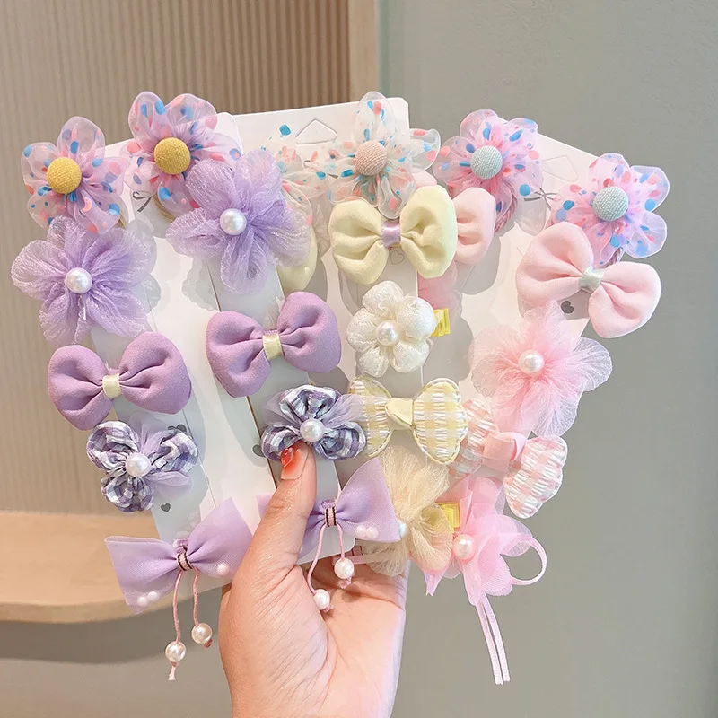 

10pcs Bow Cloth Flower Hair Clips Children Princess Baby Sweet Bangs Broken Hairpin Mesh Lace Girls Side Barrettes