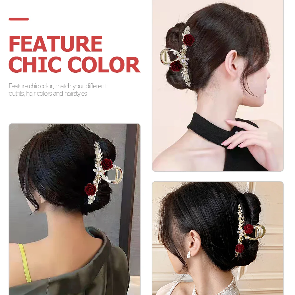 Hairpin Women's Pearl Gold Alloy Flower Shark Clip Grips Jaw Clips Claw for Thick 5