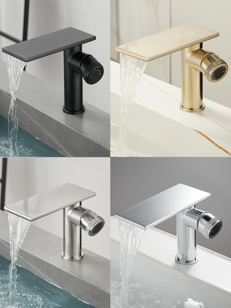 Waterfall Washbasin Brass High Low Hot Cold Water Mixer Basin Faucet