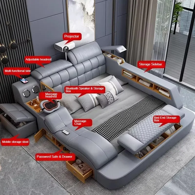 for Modern Smart Furniture Leather Upholstered Bed With Storage