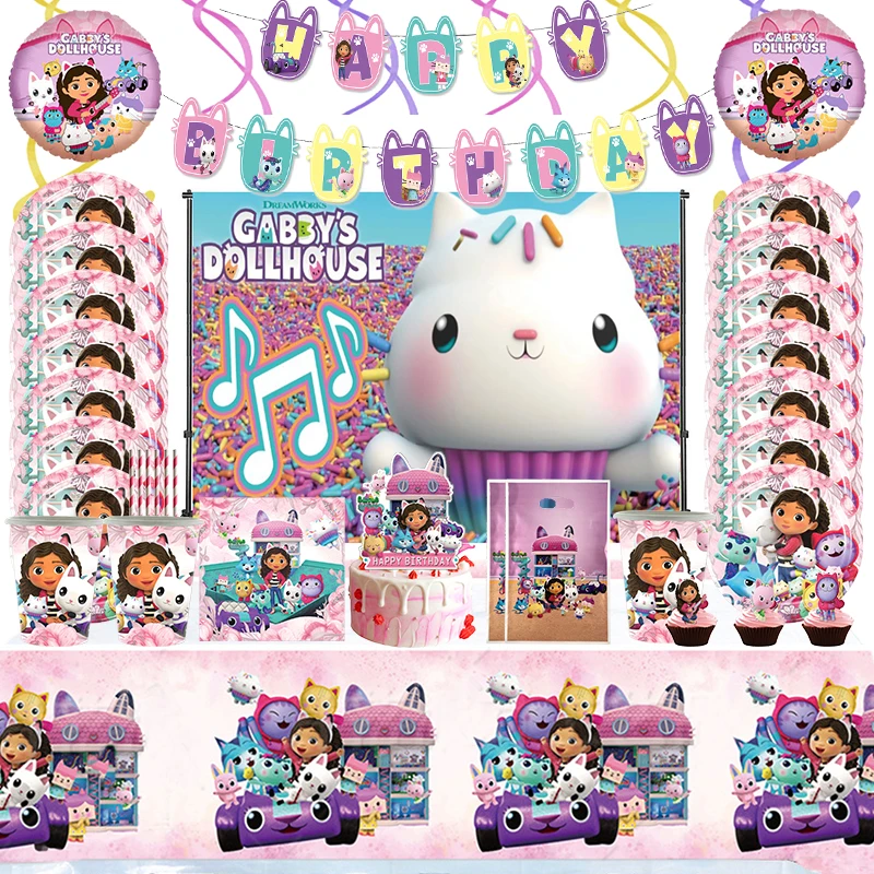 Gabby Dollhouse Cats Balloons Decorazioni Per Feste Di Compleanno 32 Pollici Pink Number Cartoon Balloon Baby Shower Forniture Giocattoli Per Bambini