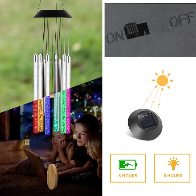 Solar Lights Outdoor New Acrylic Stick Wooden Wind Chime Light Colorful Gradual Rotating Wind Chime Courtyard Pendant Lamps three head rotating moving head light 12 10w ktv dance hall bar stage disco 3 arm rolling stroboscopic rgb laser lights