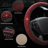 1 Pcs Car Steering Wheel Cover Red Diamond Anti Slip Protector Bling Crystal Automobiles Interior Accessories