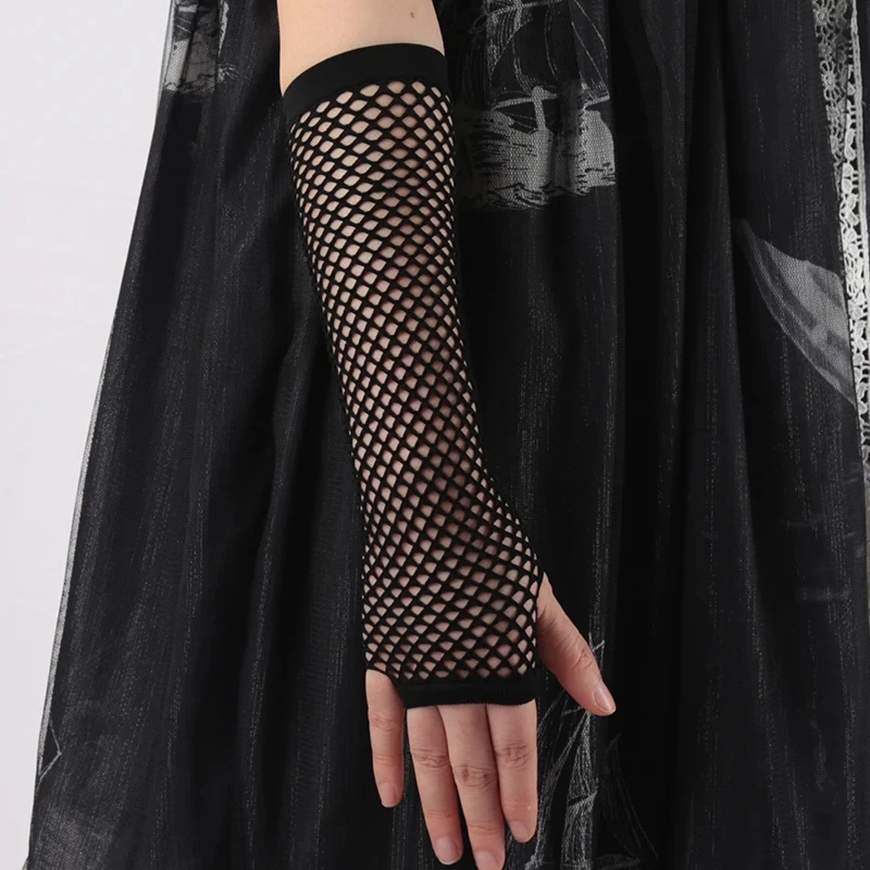 Fingerless Gloves Women Fishnet Long Gothic Arm Cuff Party Wear Fancy Cosplay Ninja Mitten