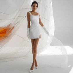 Mini Wedding dress for Bride Ivory Sheath/Column Tank Short Gown Women 2023 Slit Corset Sleeveless Robe de Mariée