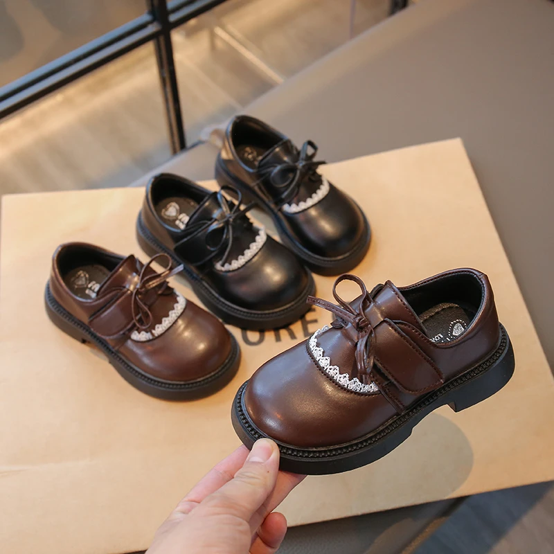 Girls Princess Leather Shoes with Bow-knot Children Dress Performance Shoes Soft Sole Classic Kids School Party Flats Shoes