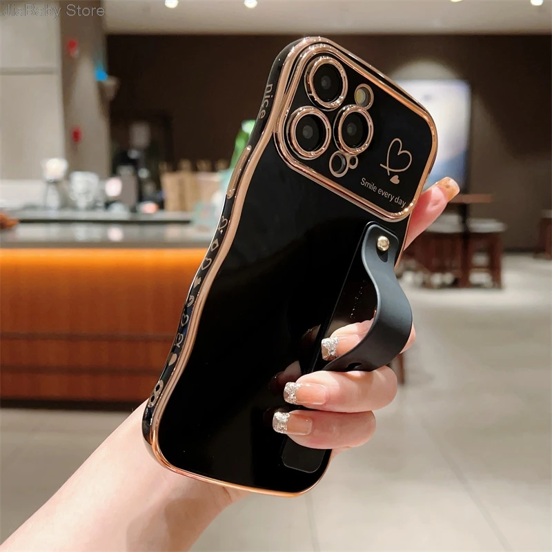 Glitter Camera Protection Luxury Jellewed Heart Holder Liquid Soft Phone Case For iPhone 11 12 13 14 15 16 Plus Pro Max Cover_voghion.com