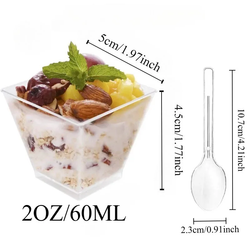 25/50/100PCS Transparent Ladder Shaped Cups Dessert Cups Pudding Fruit Ice Cream Camp Birthday Party Plastic Food Container BEST SELLERS