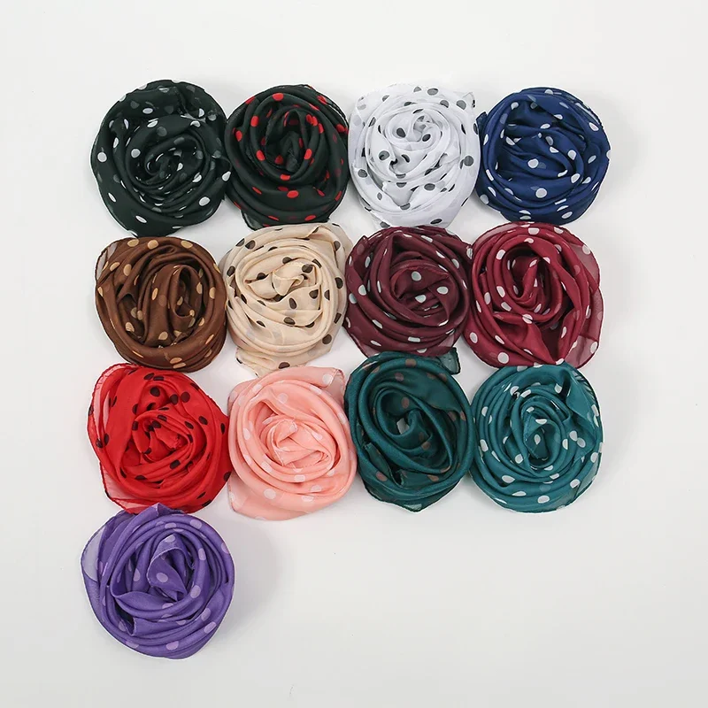 Retro Polka Dot Montage Chiffon Square Scarf Women Soft Hairband Neckerchief Hijab Lady Headband Foulard Bag Ribbons Kerchief 3