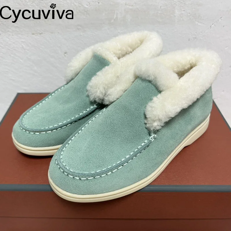 

Hot Multicolor Color Winter Wool Snow Ankle Boot For Woman Lover's Slip-on Flat Fur Collar Shoes Woman Summer Walk Short Boots