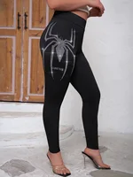 Plus Size Women's Rhinestone Spider Pattern Leggings Comfortable High-Stretch Knit Pants Fashionable Casual Style Trousers - Image 3