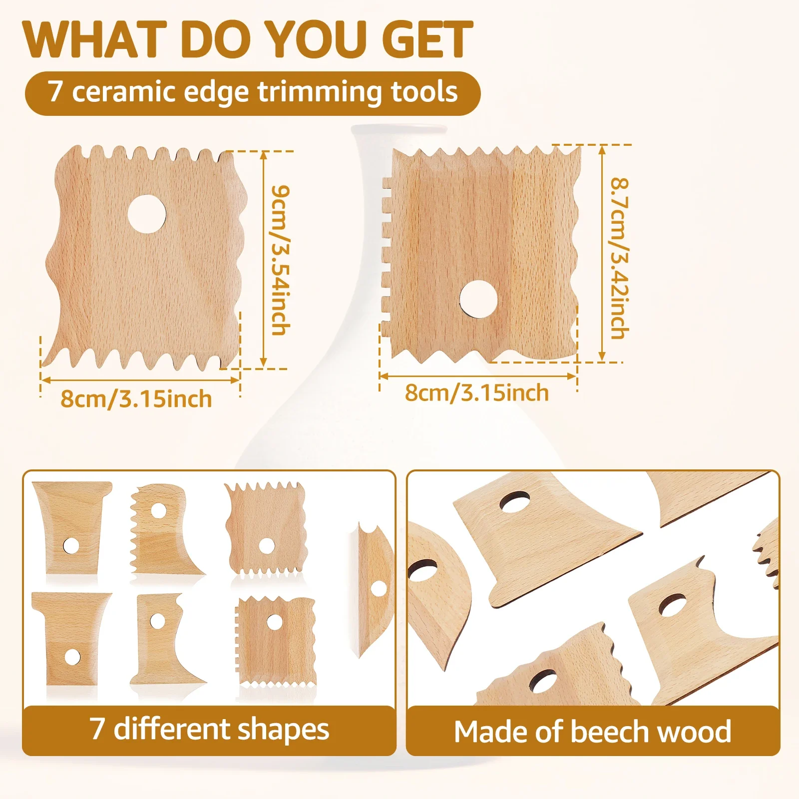 7Pcs Pottery Ribs Beech Wood Pottery Tools DIY Clay Foot Shaper Tools Multipurpose Shaping Trimming for