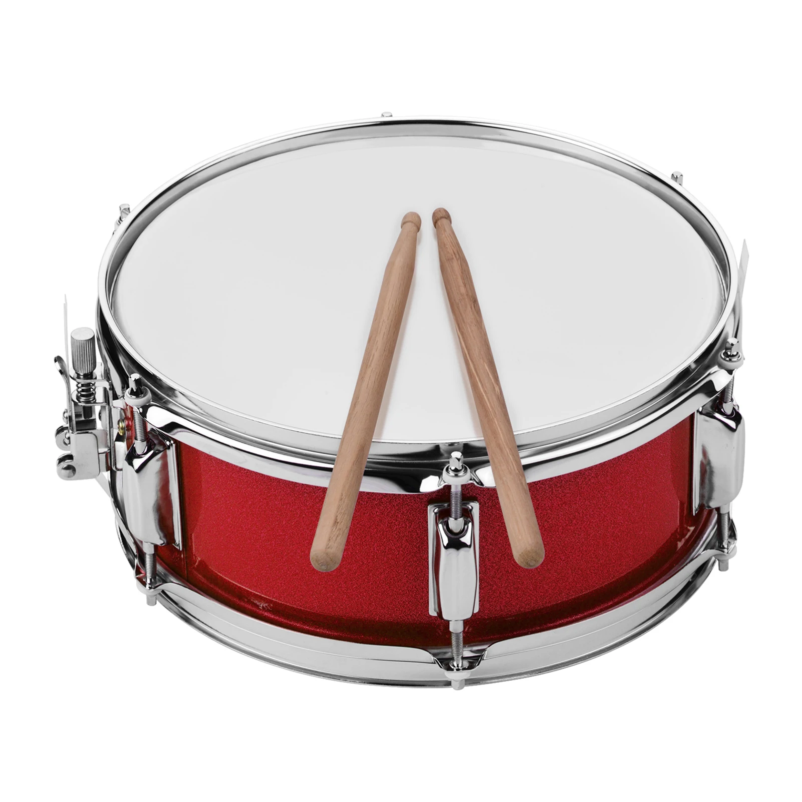 12inch Snare Drum Head with Drumsticks Shoulder Strap Drum Key for Student Band Red Color