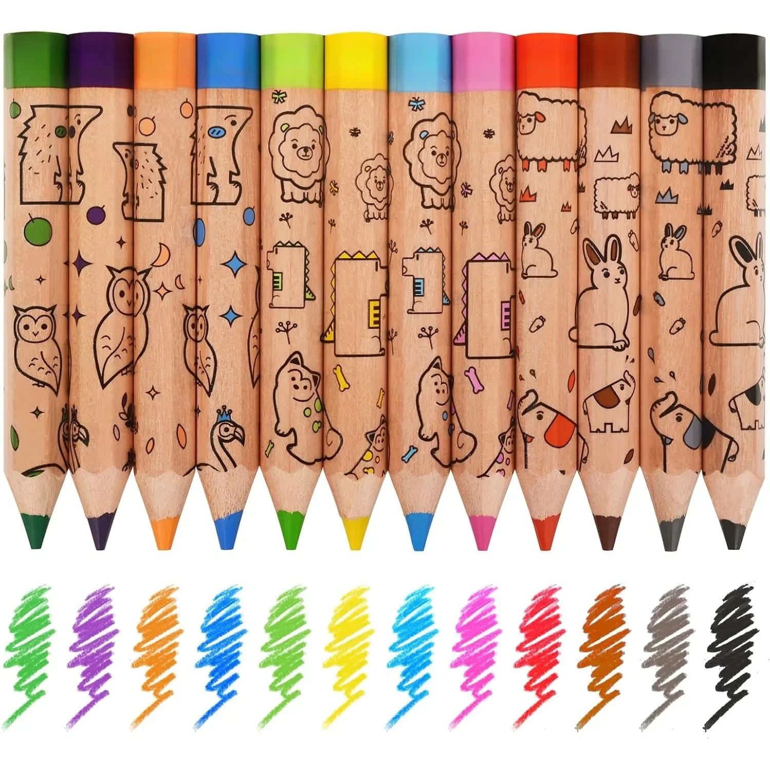 12 children's short colored pencils, classroom Easter gift basket, cute animal toddler colored pencils, with pencil sharpener 1
